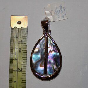 Lia Sophia Teardrop Pendant Silver Tone & Opalescent 2" x 1.5" Reversible NWT